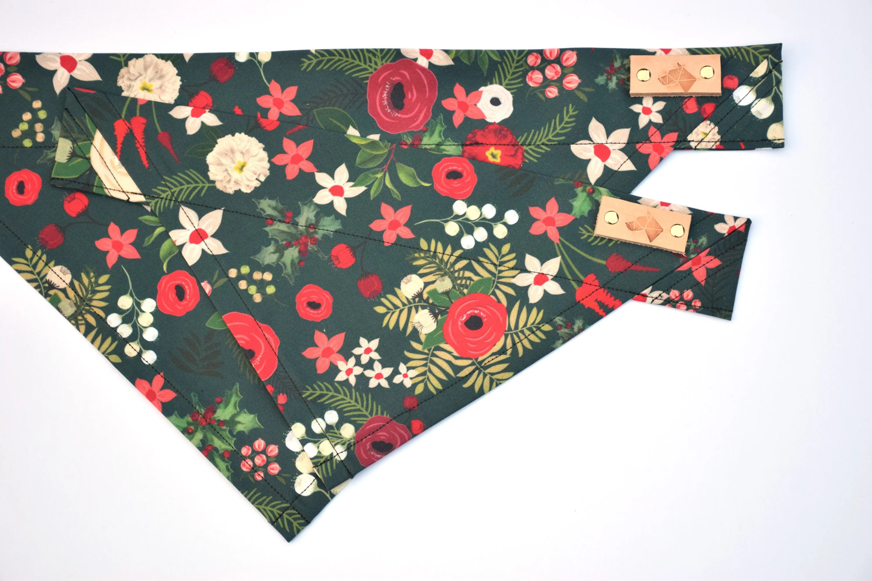 Dog Bandana - Winter Flowers Winter Holiday Cotton Dog Scarf