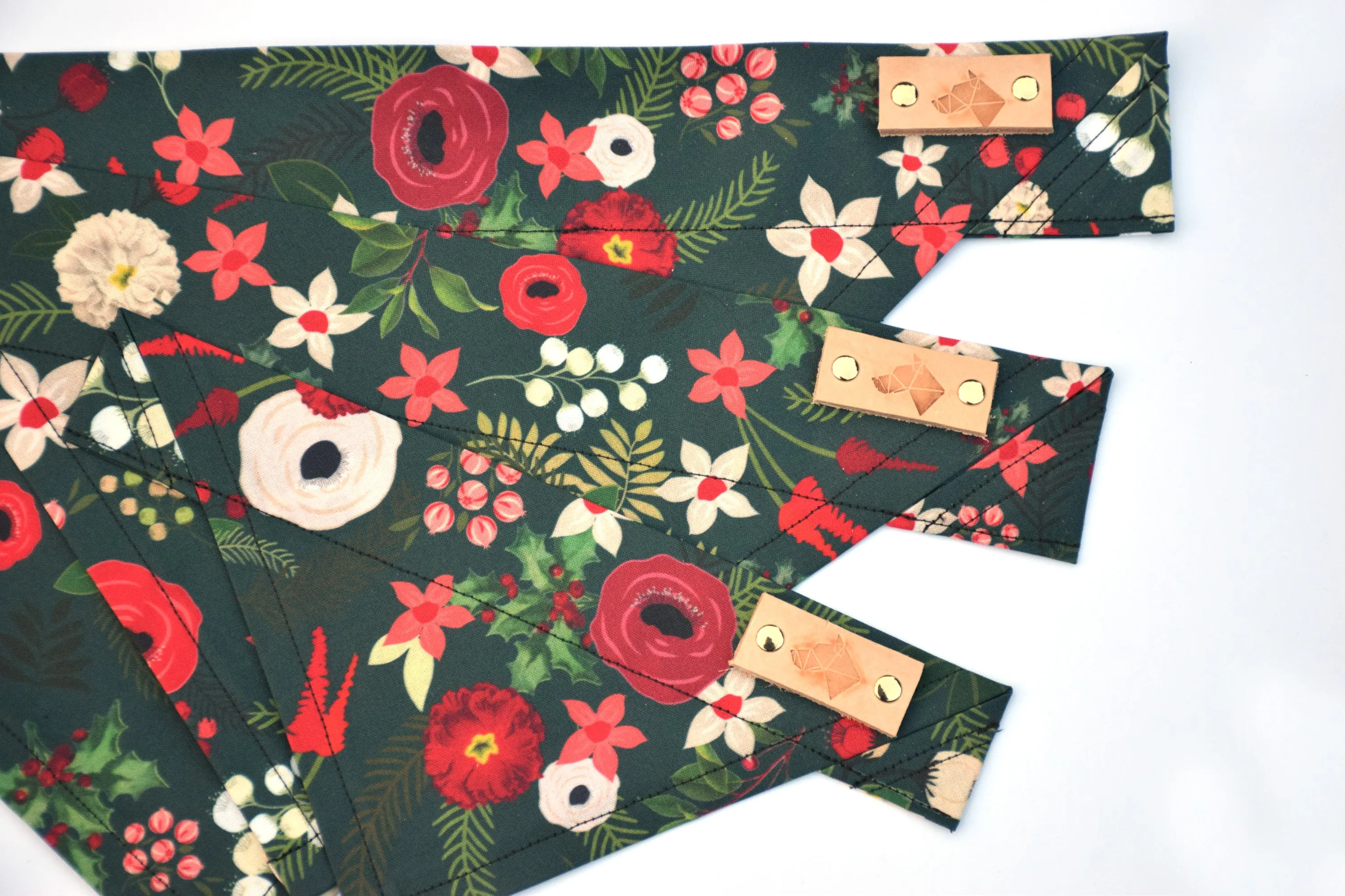 Dog Bandana - Winter Flowers Winter Holiday Cotton Dog Scarf