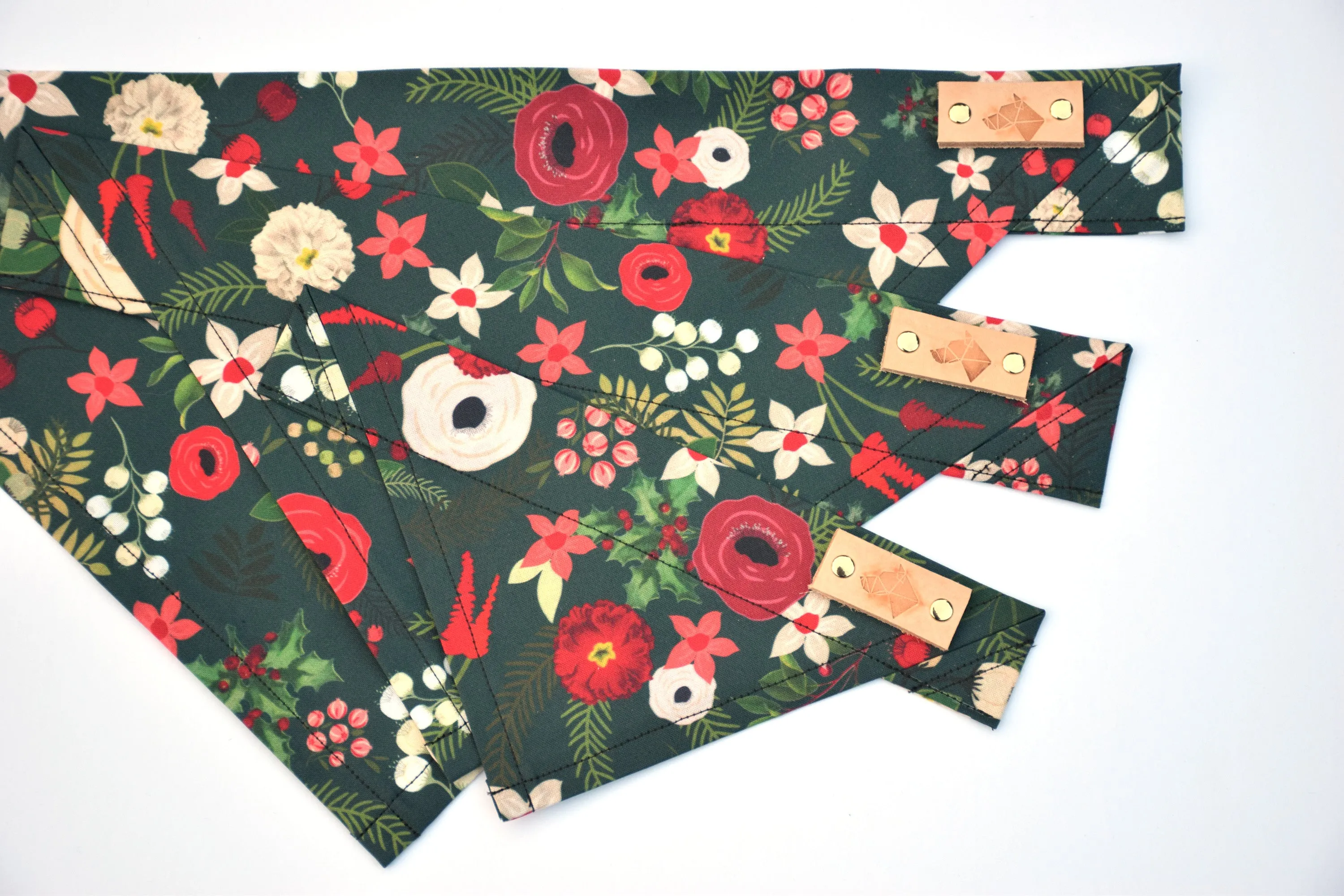 Dog Bandana - Winter Flowers Winter Holiday Cotton Dog Scarf