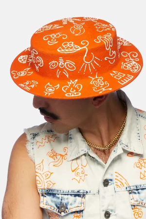 Doodle Boater Hat in Orange