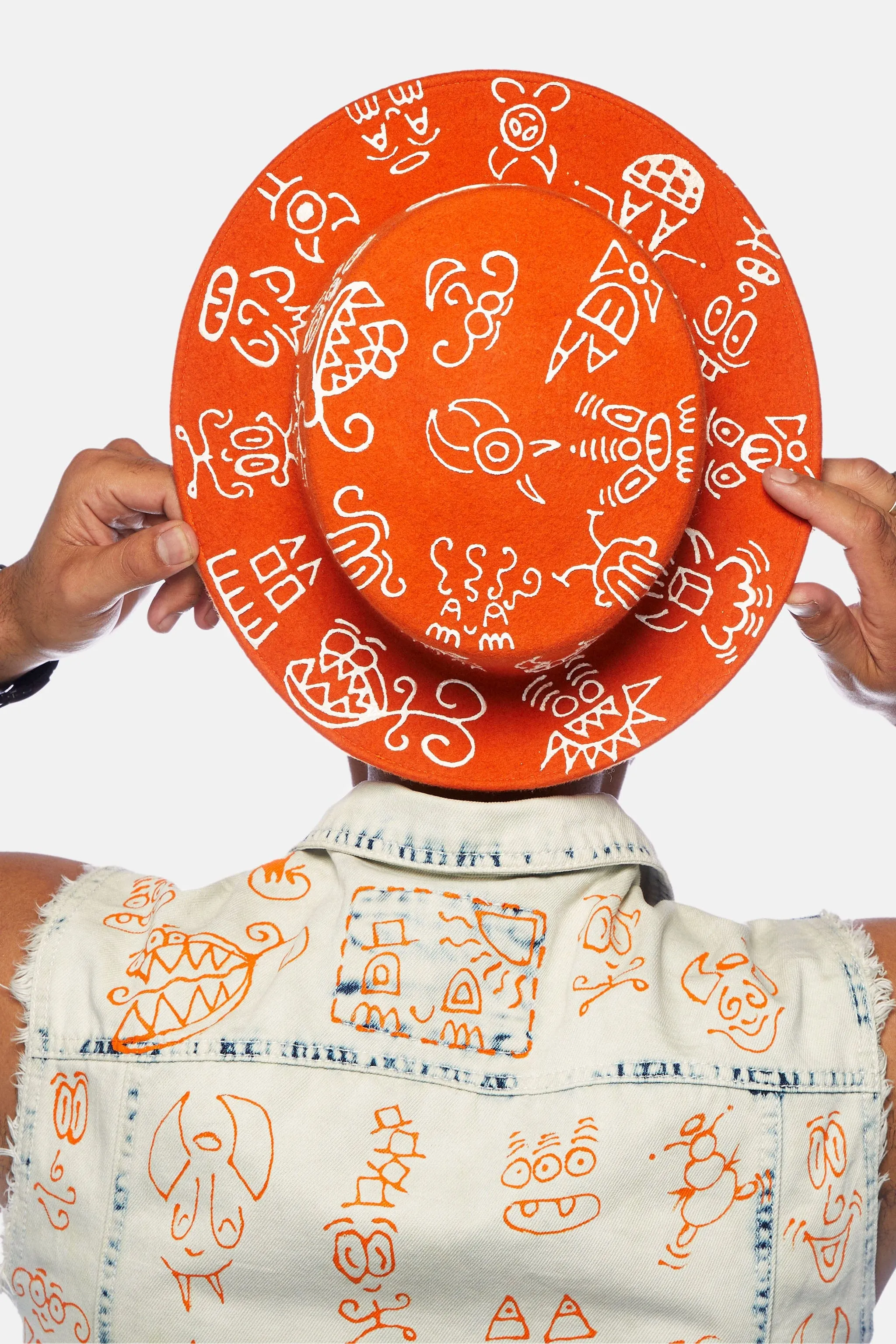 Doodle Boater Hat in Orange