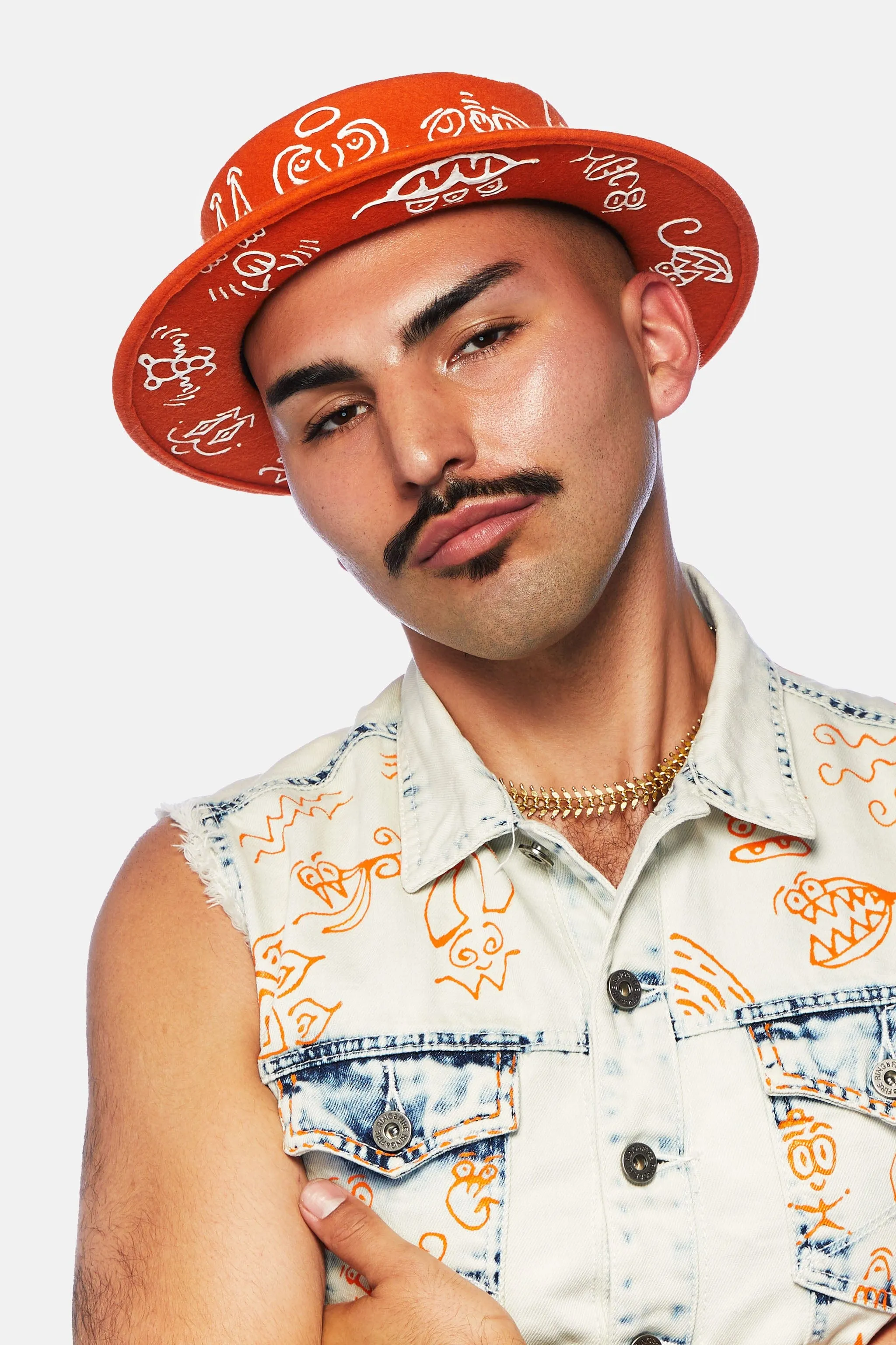 Doodle Boater Hat in Orange