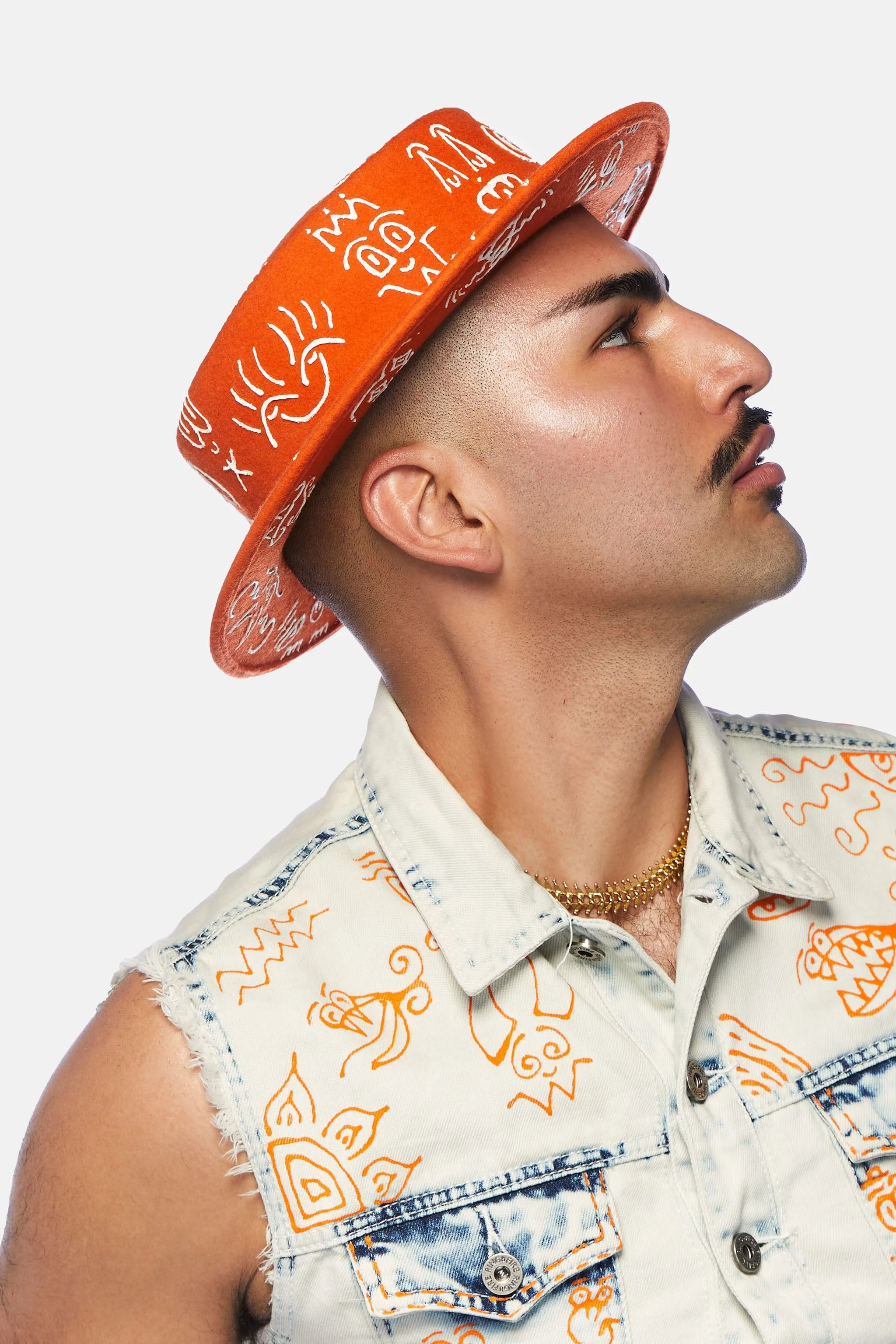Doodle Boater Hat in Orange