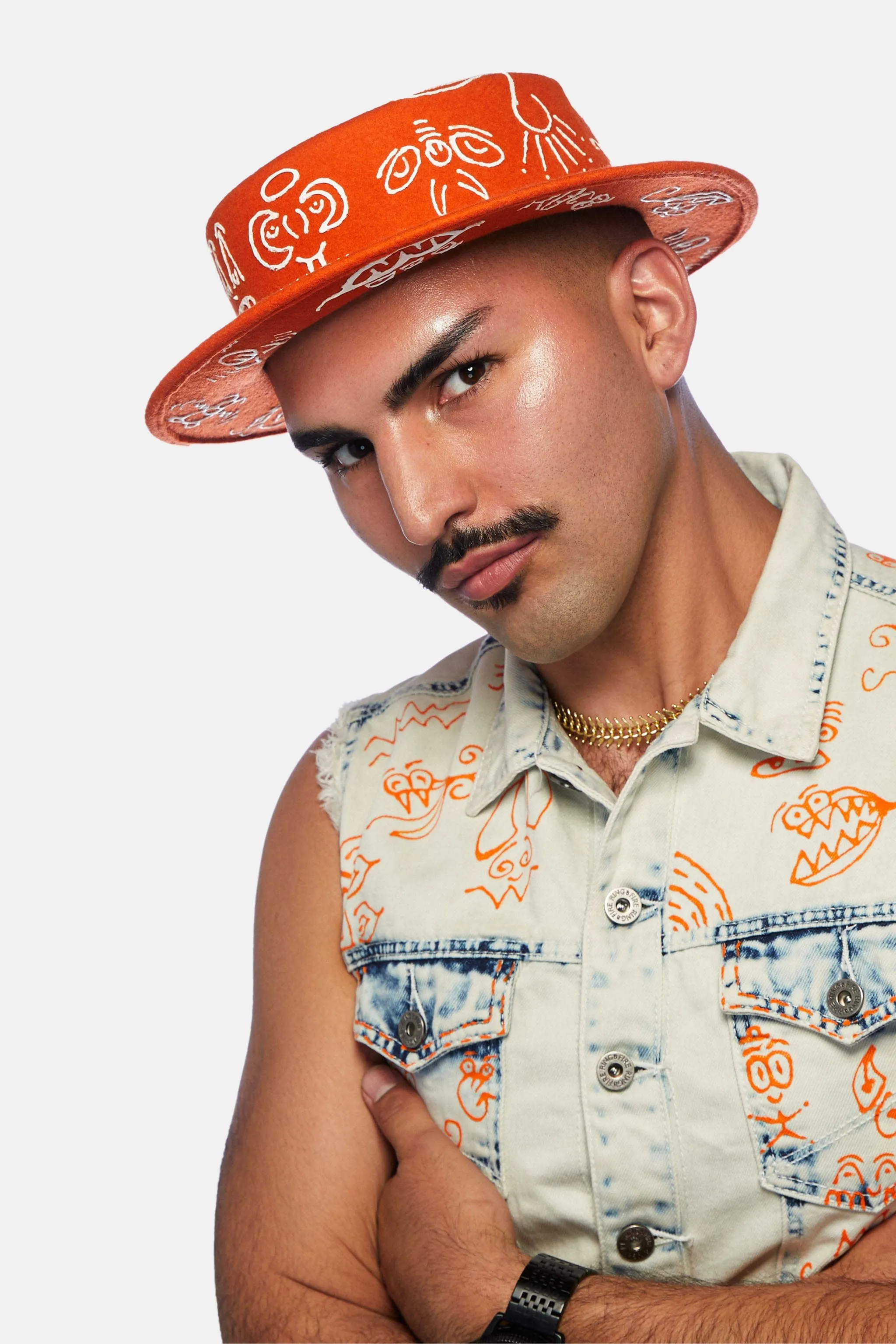 Doodle Boater Hat in Orange