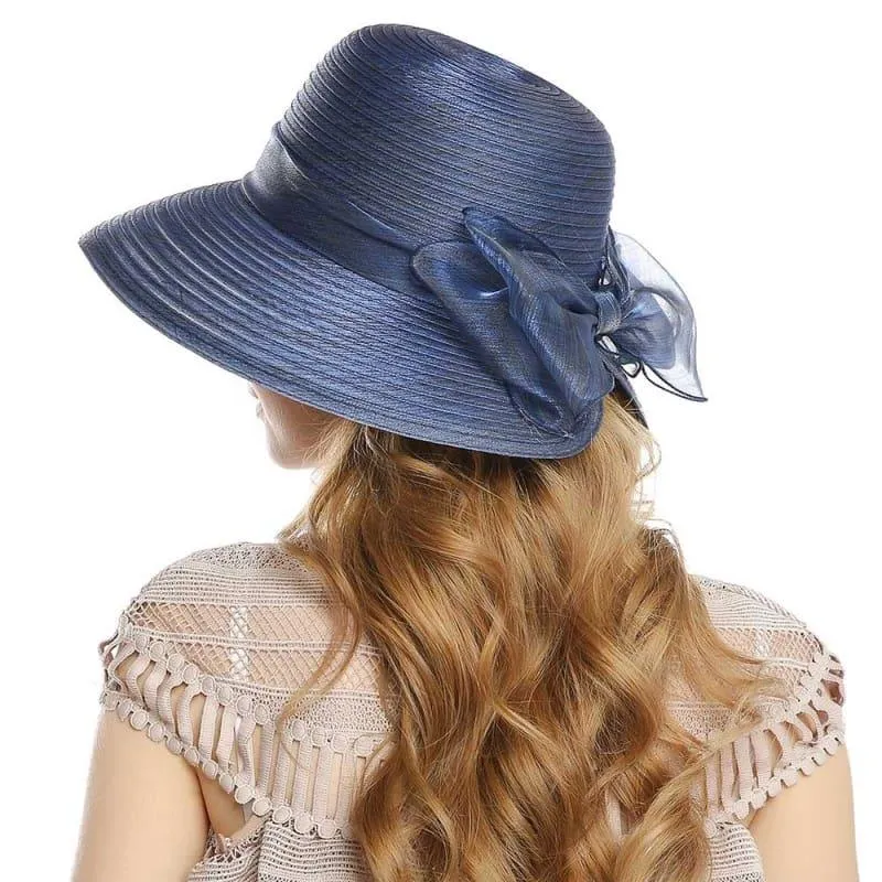 Elegant Big Bow Feather Flower Summer Khaki Color Yarn Church Fedoras Hats