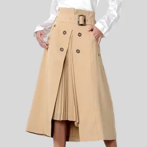 Elegant Khaki Midi High Waist Knee Length Skirt