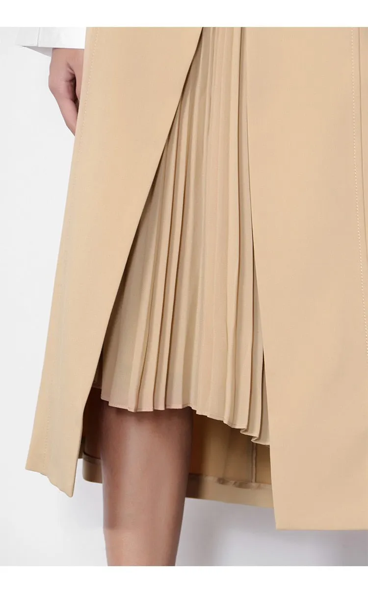 Elegant Khaki Midi High Waist Knee Length Skirt