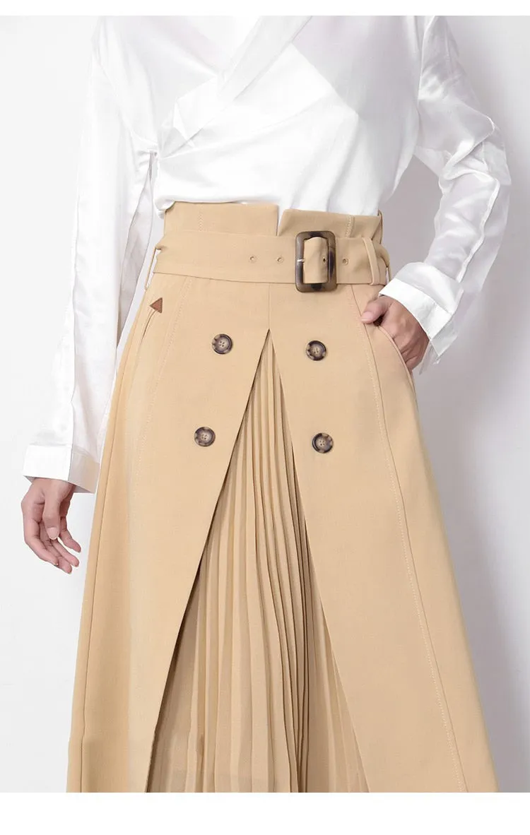 Elegant Khaki Midi High Waist Knee Length Skirt