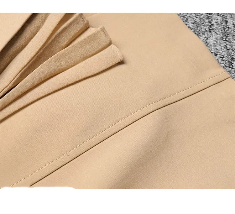 Elegant Khaki Midi High Waist Knee Length Skirt