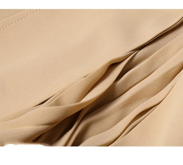 Elegant Khaki Midi High Waist Knee Length Skirt