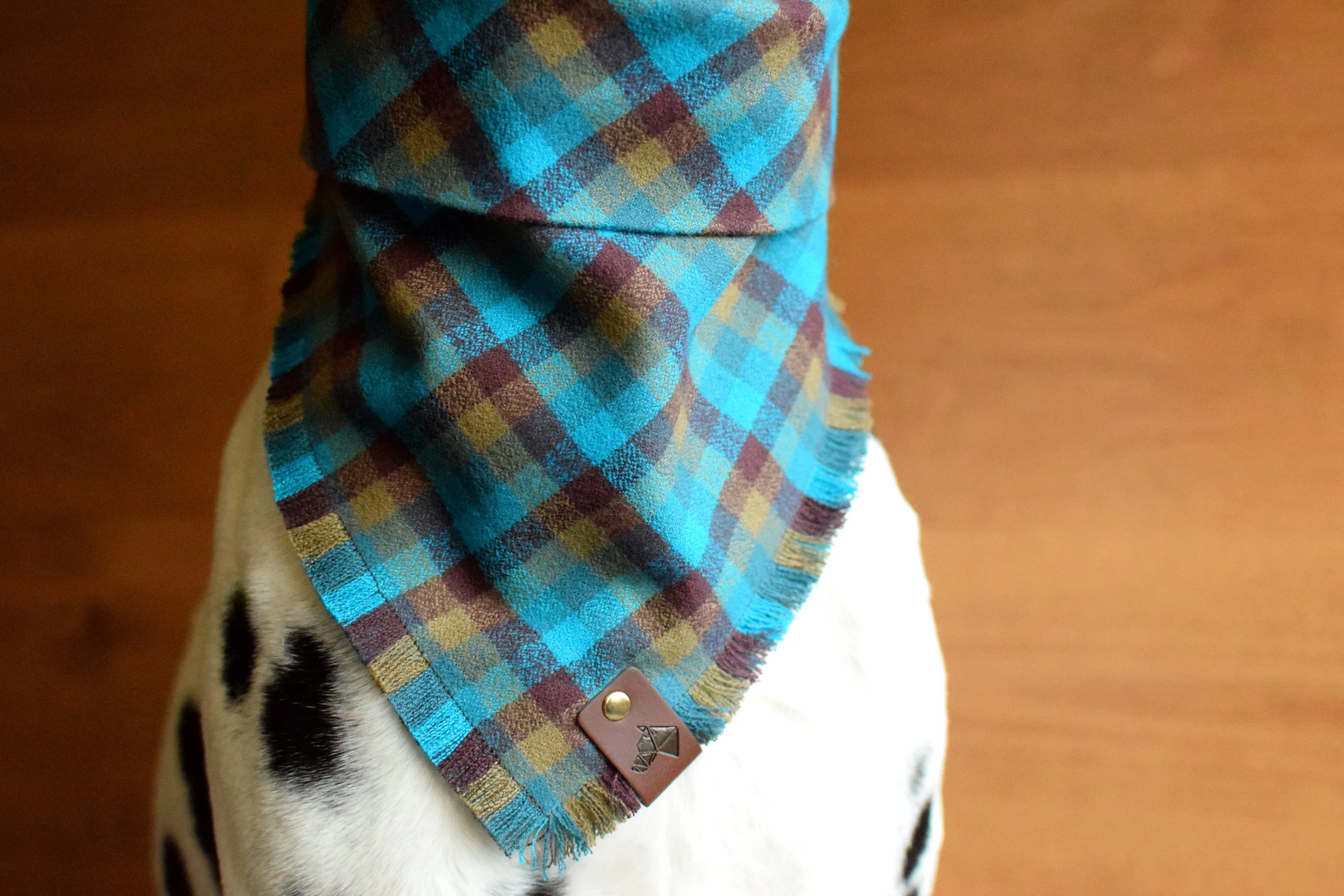 EVERGREEN Fringed Flannel Dog Bandana - Snap/Tie On Cotton Scarf