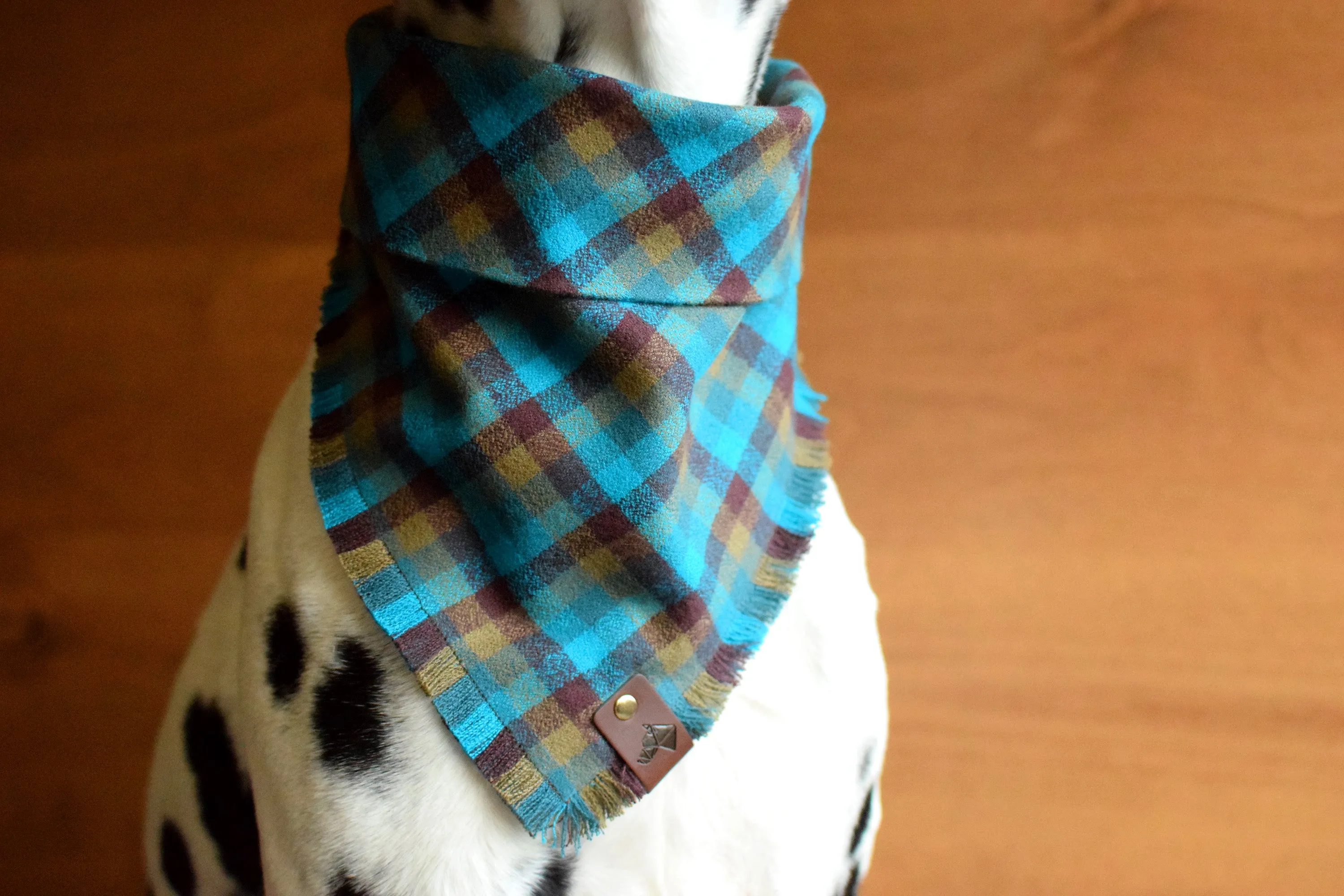 EVERGREEN Fringed Flannel Dog Bandana - Snap/Tie On Cotton Scarf