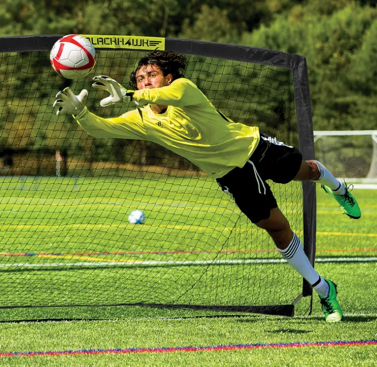 Franklin Sports Blackhawk Backyard Soccer Goal - Portable Kids Soccer Net - Pop Up Folding Indoor   Outdoor Goals - 6'6" x 3'3" - Black