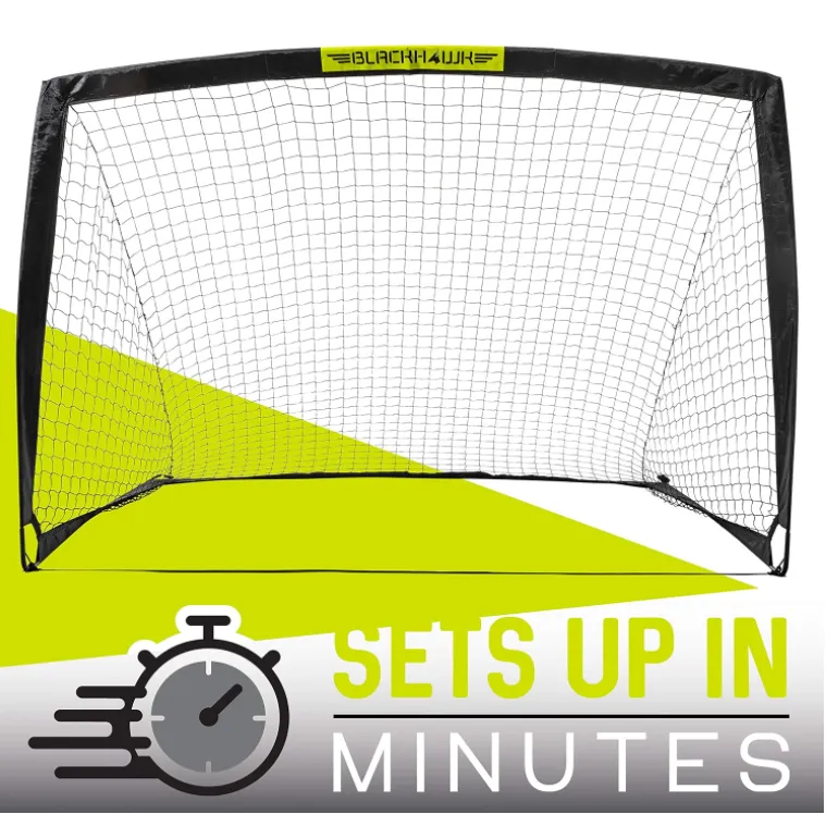 Franklin Sports Blackhawk Backyard Soccer Goal - Portable Kids Soccer Net - Pop Up Folding Indoor   Outdoor Goals - 6'6" x 3'3" - Black