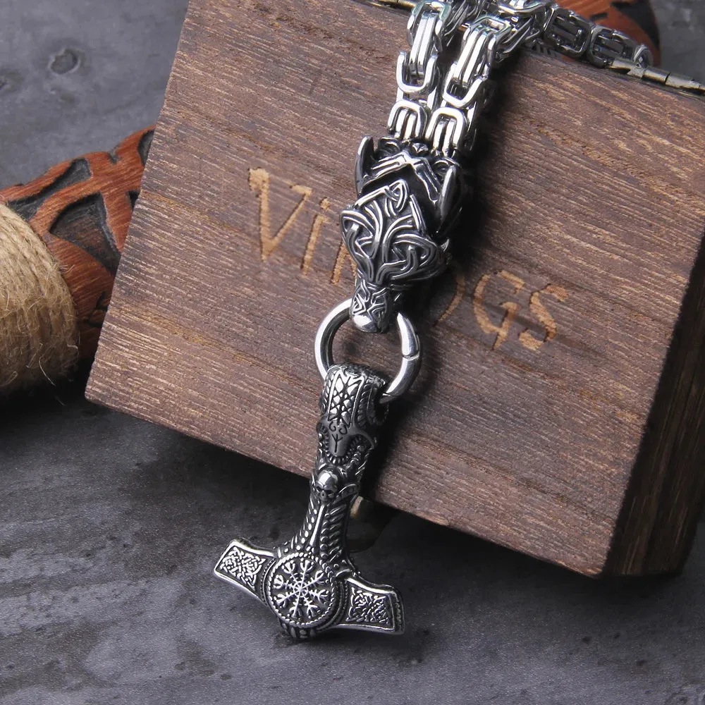 FZ Celtic Wolf Viking Norse Runes Anchor Stainless Steel Necklace