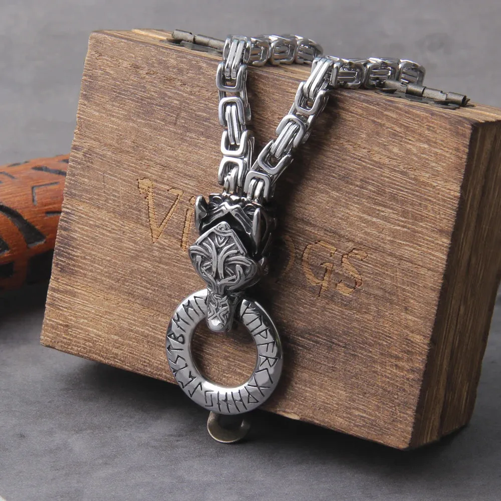 FZ Celtic Wolf Viking Norse Runes Anchor Stainless Steel Necklace
