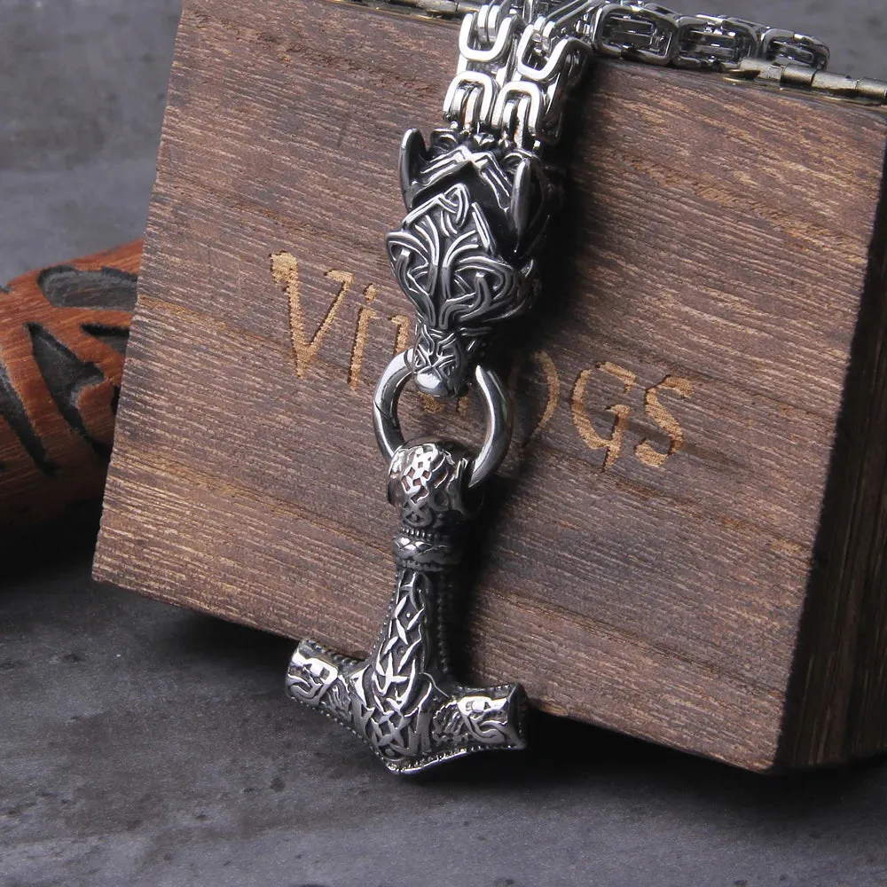 FZ Celtic Wolf Viking Norse Runes Anchor Stainless Steel Necklace