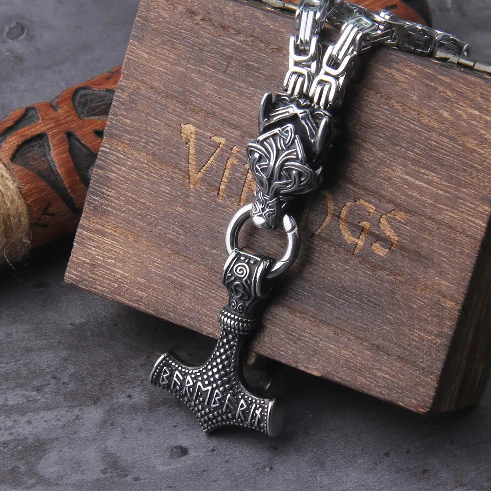 FZ Celtic Wolf Viking Norse Runes Anchor Stainless Steel Necklace