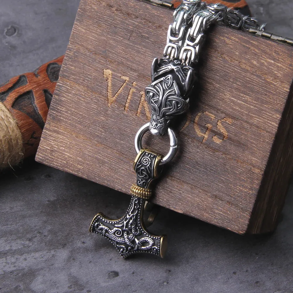 FZ Celtic Wolf Viking Norse Runes Anchor Stainless Steel Necklace