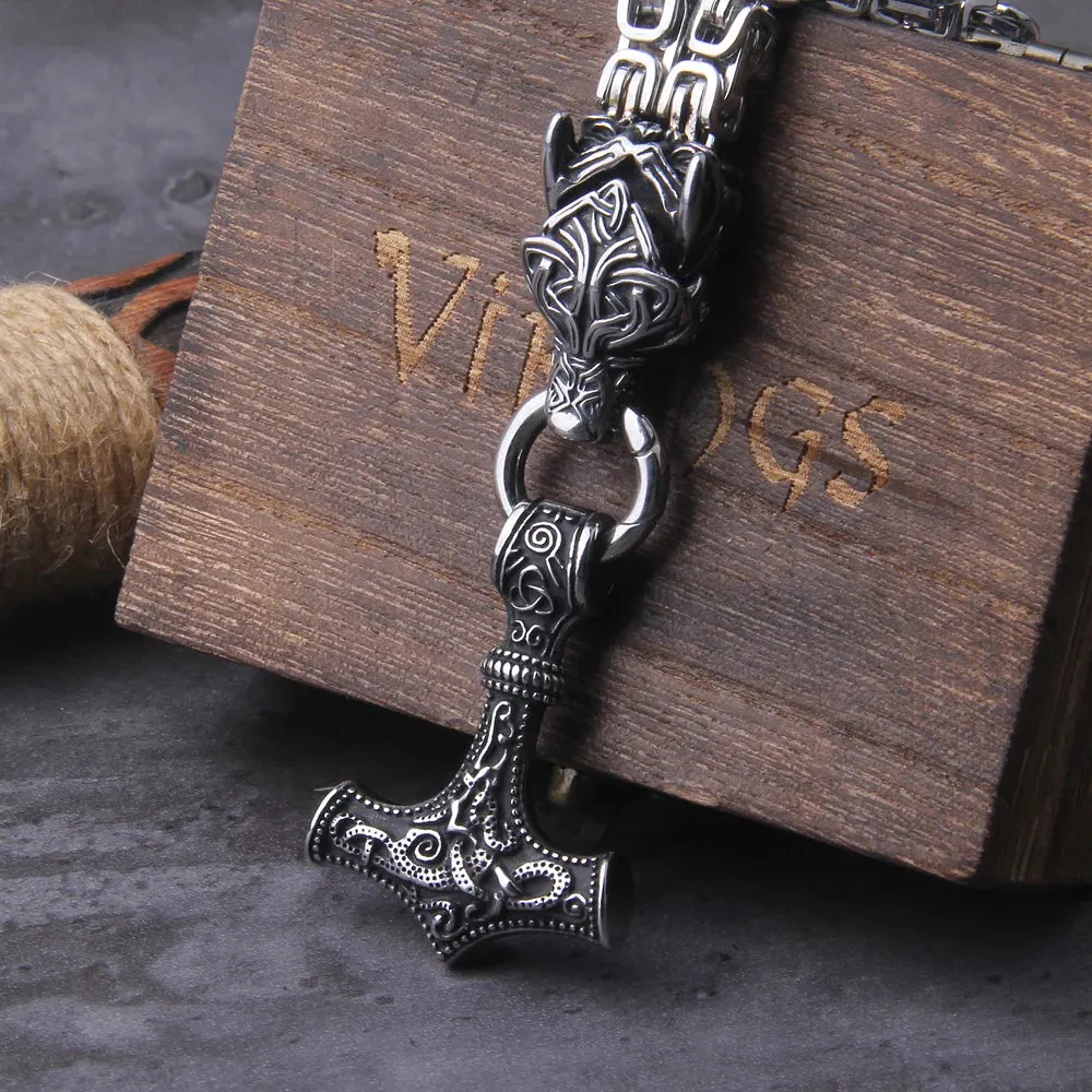 FZ Celtic Wolf Viking Norse Runes Anchor Stainless Steel Necklace