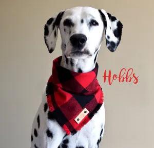 HOBBS Fringed Flannel Dog Bandana - Snap/Tie On Cotton Scarf