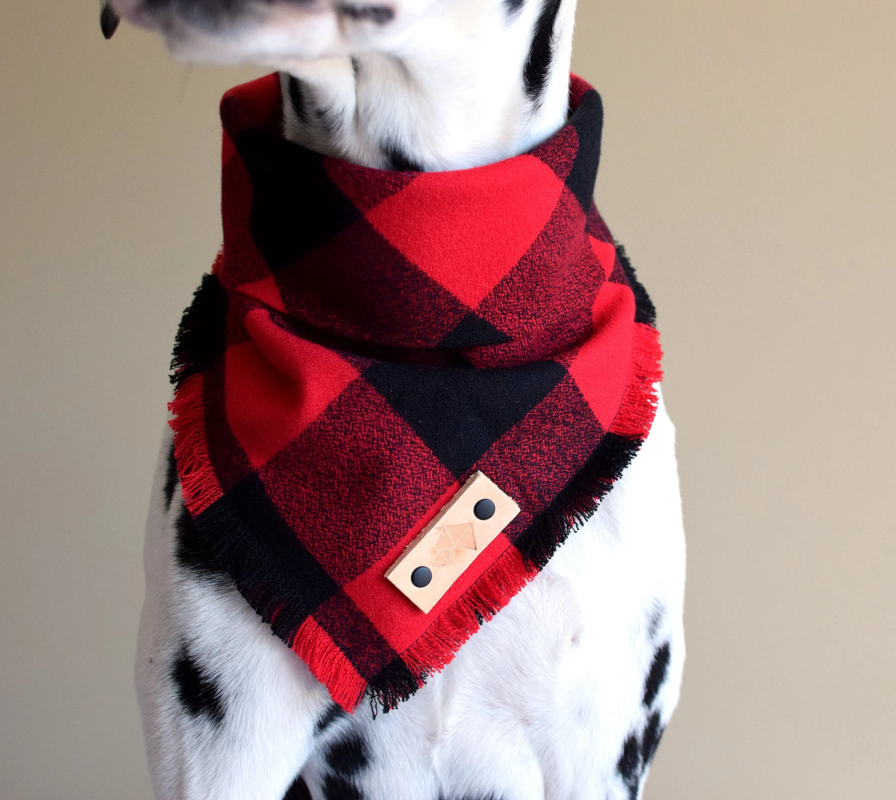 HOBBS Fringed Flannel Dog Bandana - Snap/Tie On Cotton Scarf