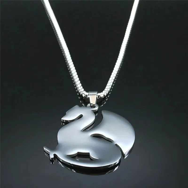 Irish Knot Dragon Stainless Steel Statement Necklaces Men Silver Color Necklaces