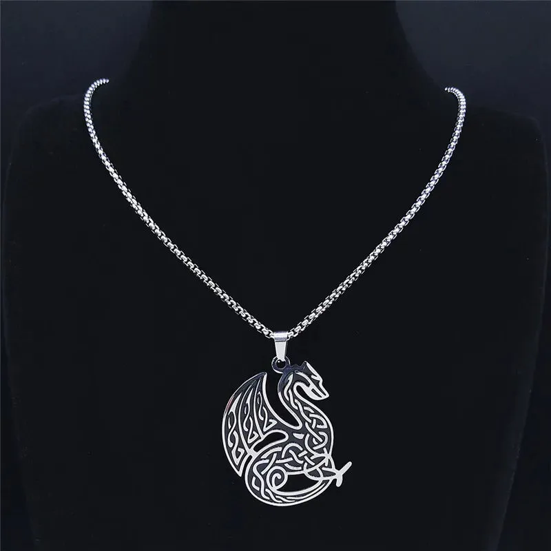 Irish Knot Dragon Stainless Steel Statement Necklaces Men Silver Color Necklaces