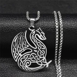 Irish Knot Dragon Stainless Steel Statement Necklaces Men Silver Color Necklaces