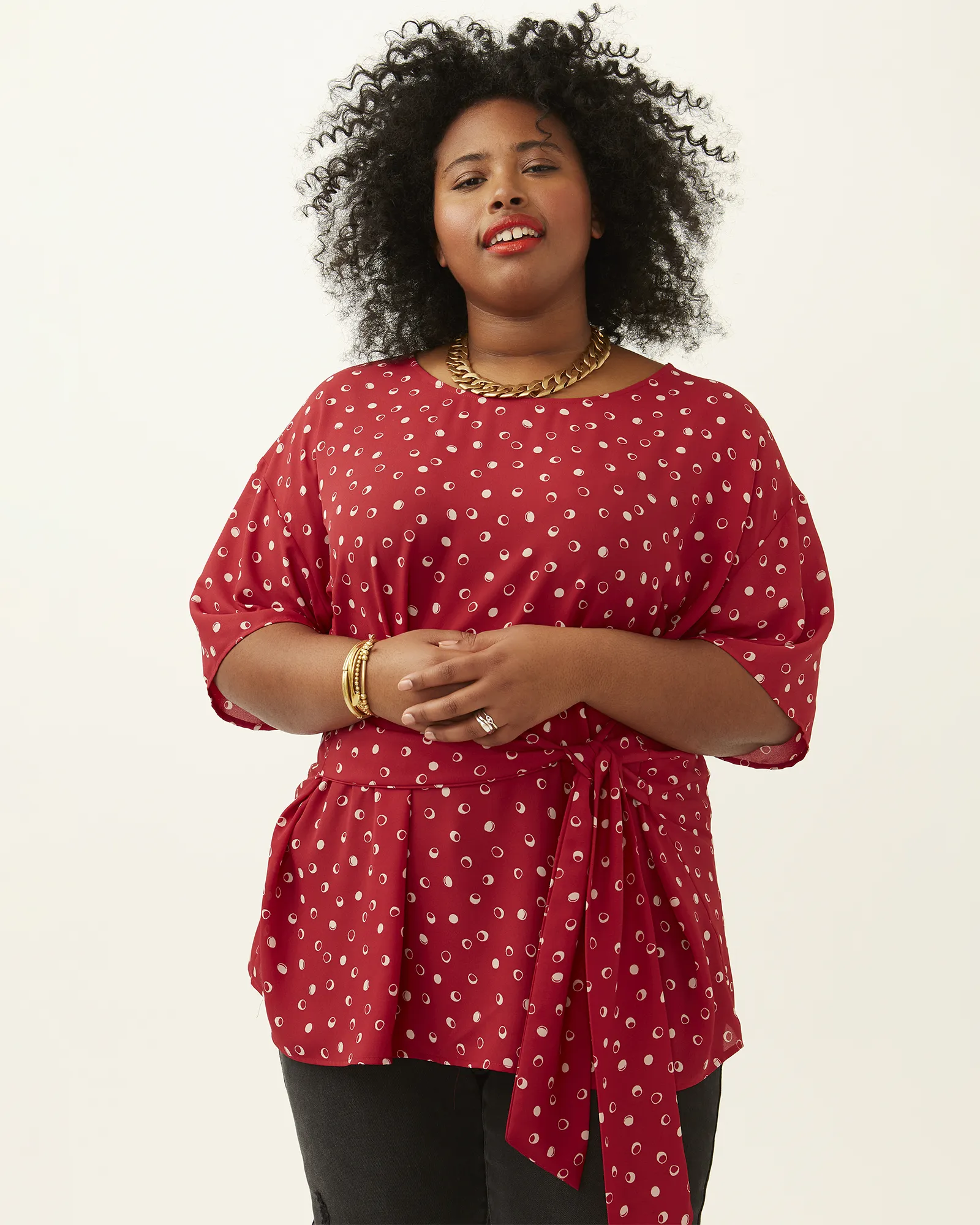 Kara Tie-Front Top | Red / White