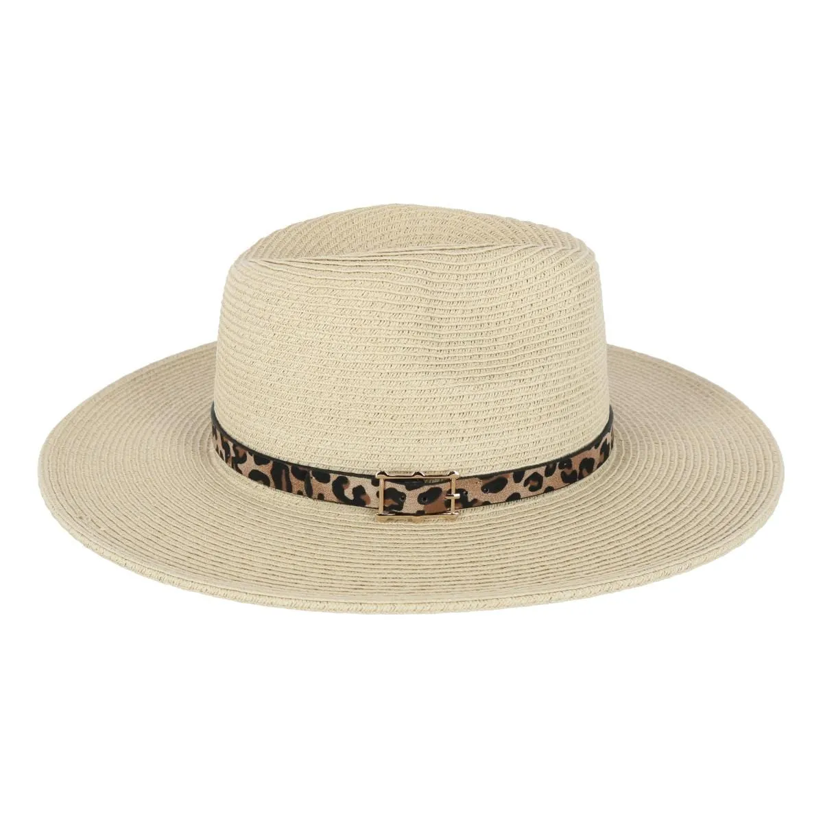 Karen Keith Women's Braided Toyo Fedora Sun Hat with Leopard Hat Band