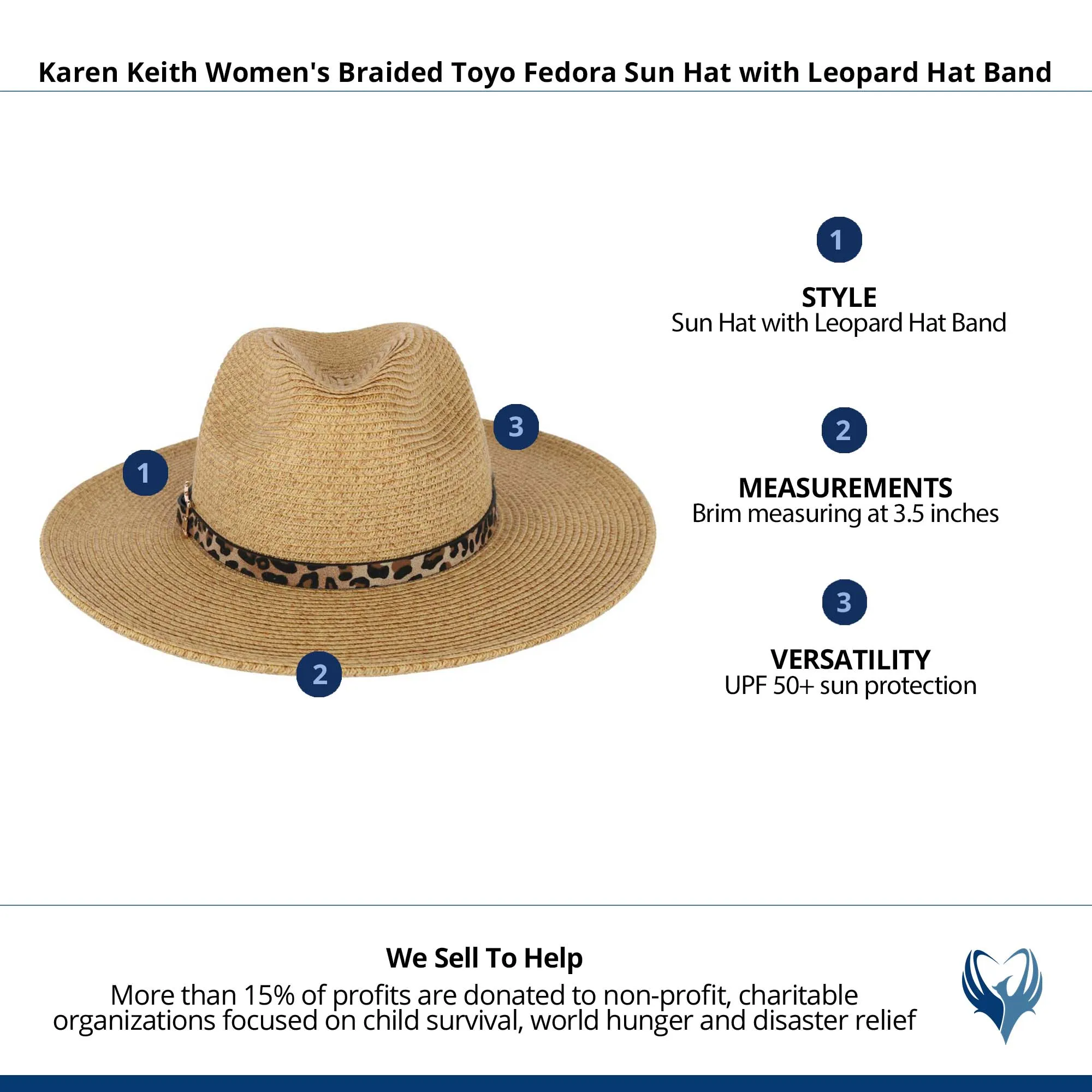 Karen Keith Women's Braided Toyo Fedora Sun Hat with Leopard Hat Band