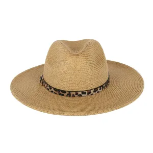 Karen Keith Women's Braided Toyo Fedora Sun Hat with Leopard Hat Band