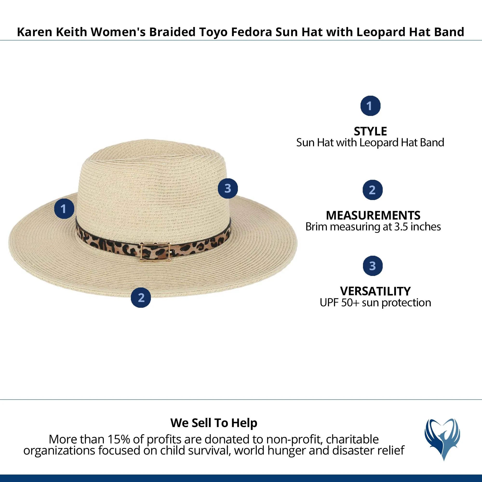 Karen Keith Women's Braided Toyo Fedora Sun Hat with Leopard Hat Band