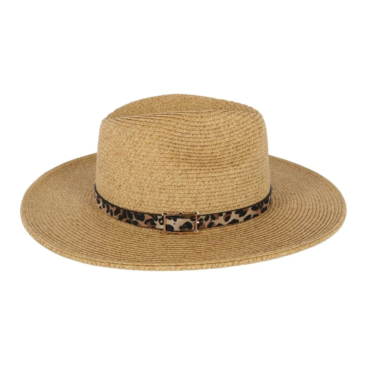 Karen Keith Women's Braided Toyo Fedora Sun Hat with Leopard Hat Band