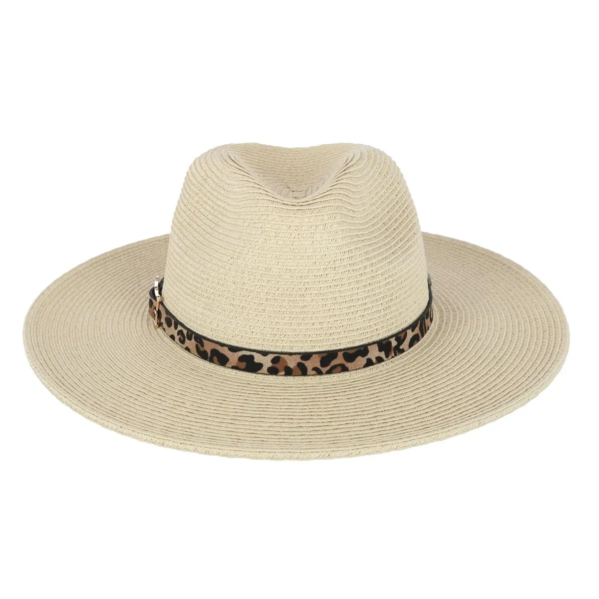 Karen Keith Women's Braided Toyo Fedora Sun Hat with Leopard Hat Band