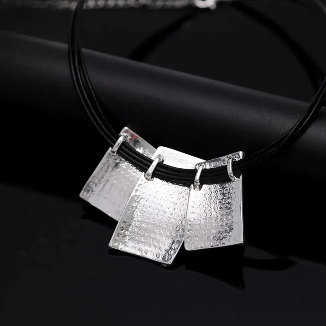 Korean Fashion Suspension Silver Color Square Long Collares Chains Neckalce for Women