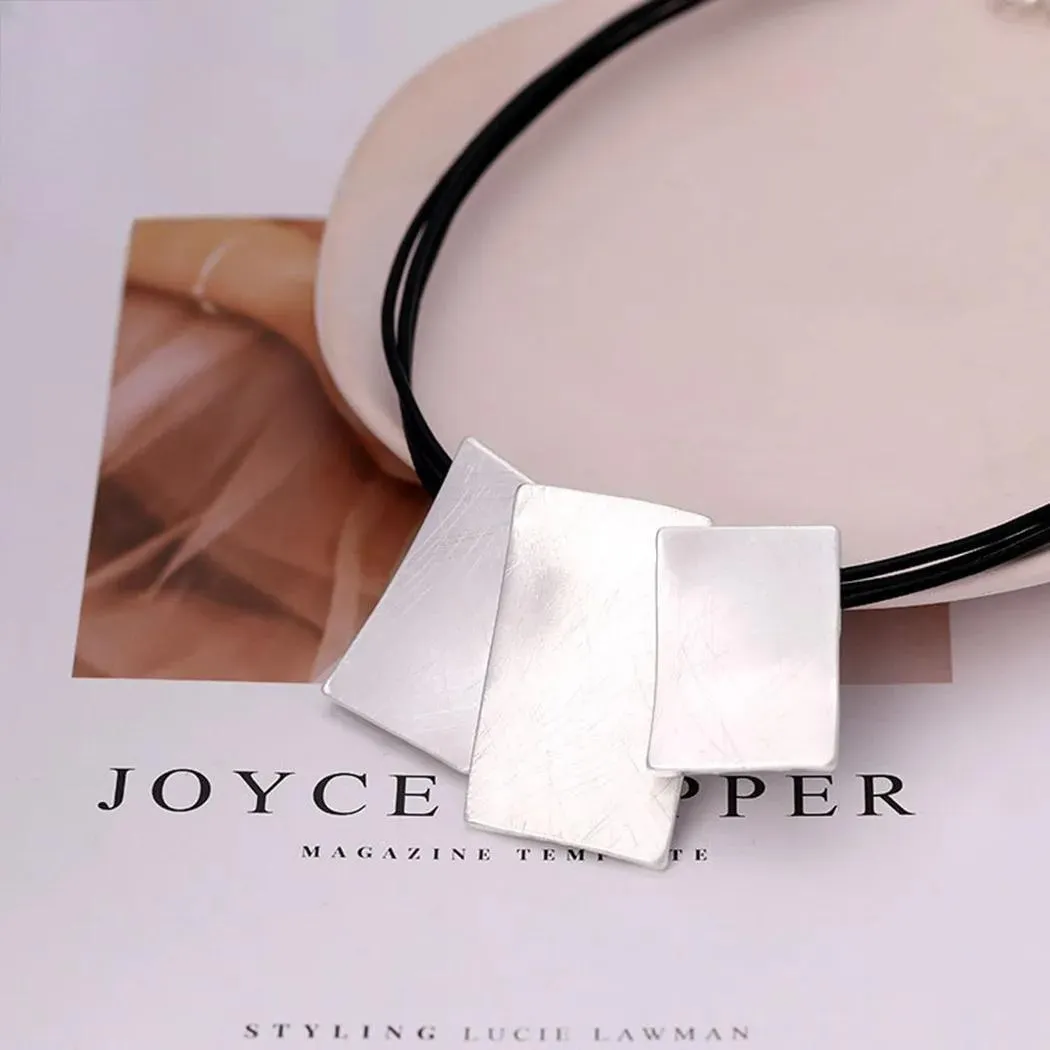 Korean Fashion Suspension Silver Color Square Long Collares Chains Neckalce for Women