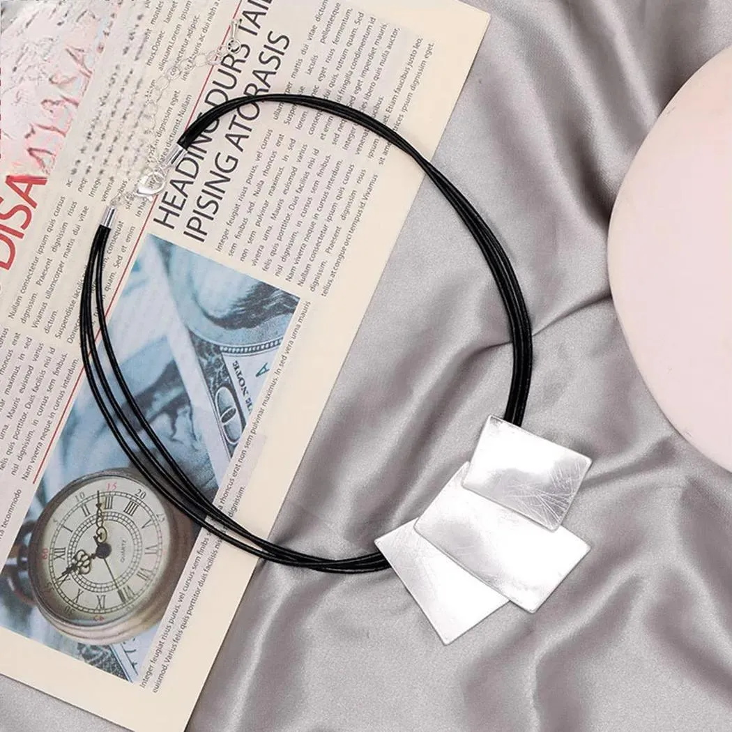 Korean Fashion Suspension Silver Color Square Long Collares Chains Neckalce for Women
