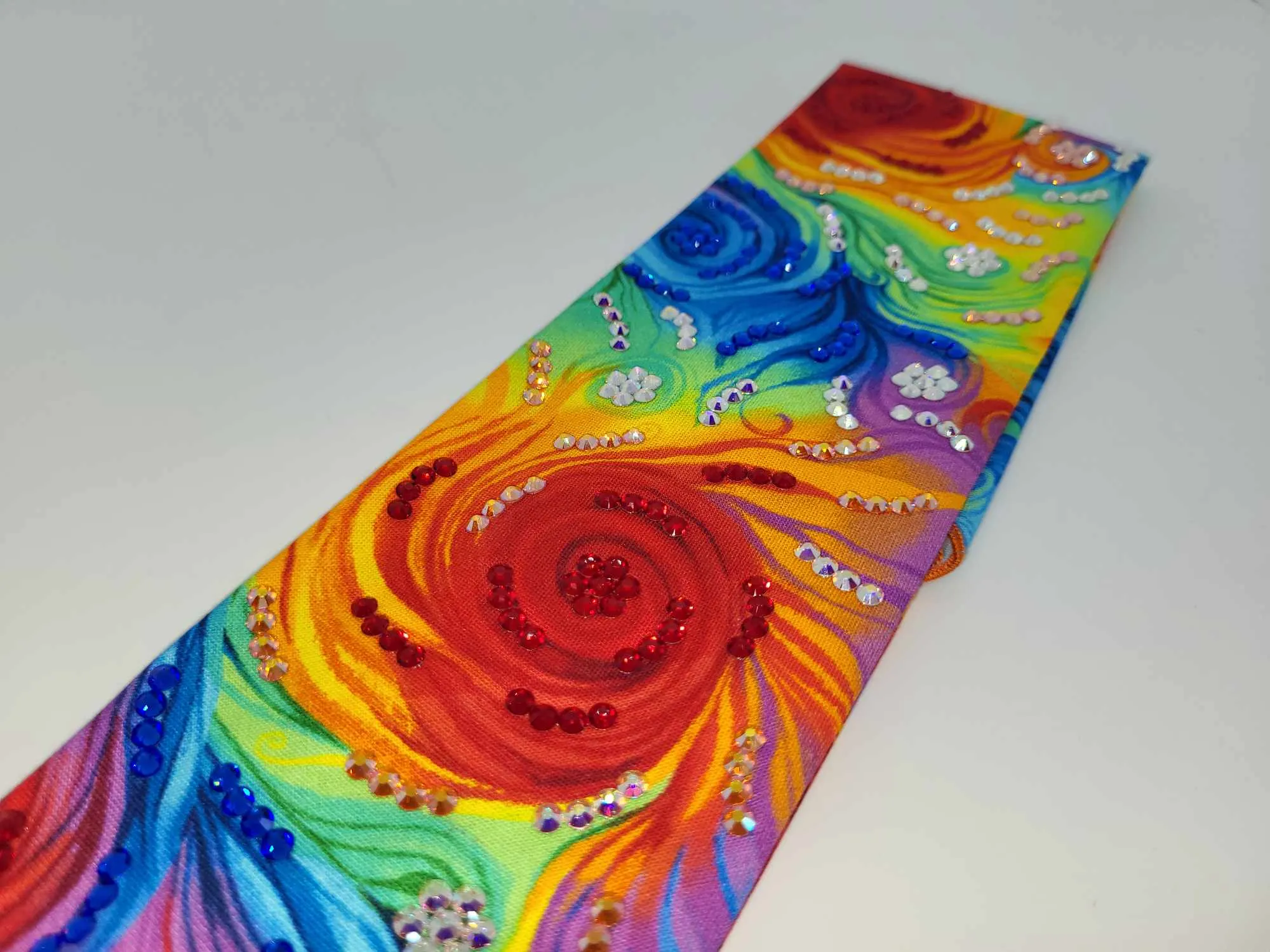 LeeAnnette Colorful Watercolor Scrolls with Blue, Red, Sun Shimmer and Aurora Borealis Austrian Crystals (sku4776)