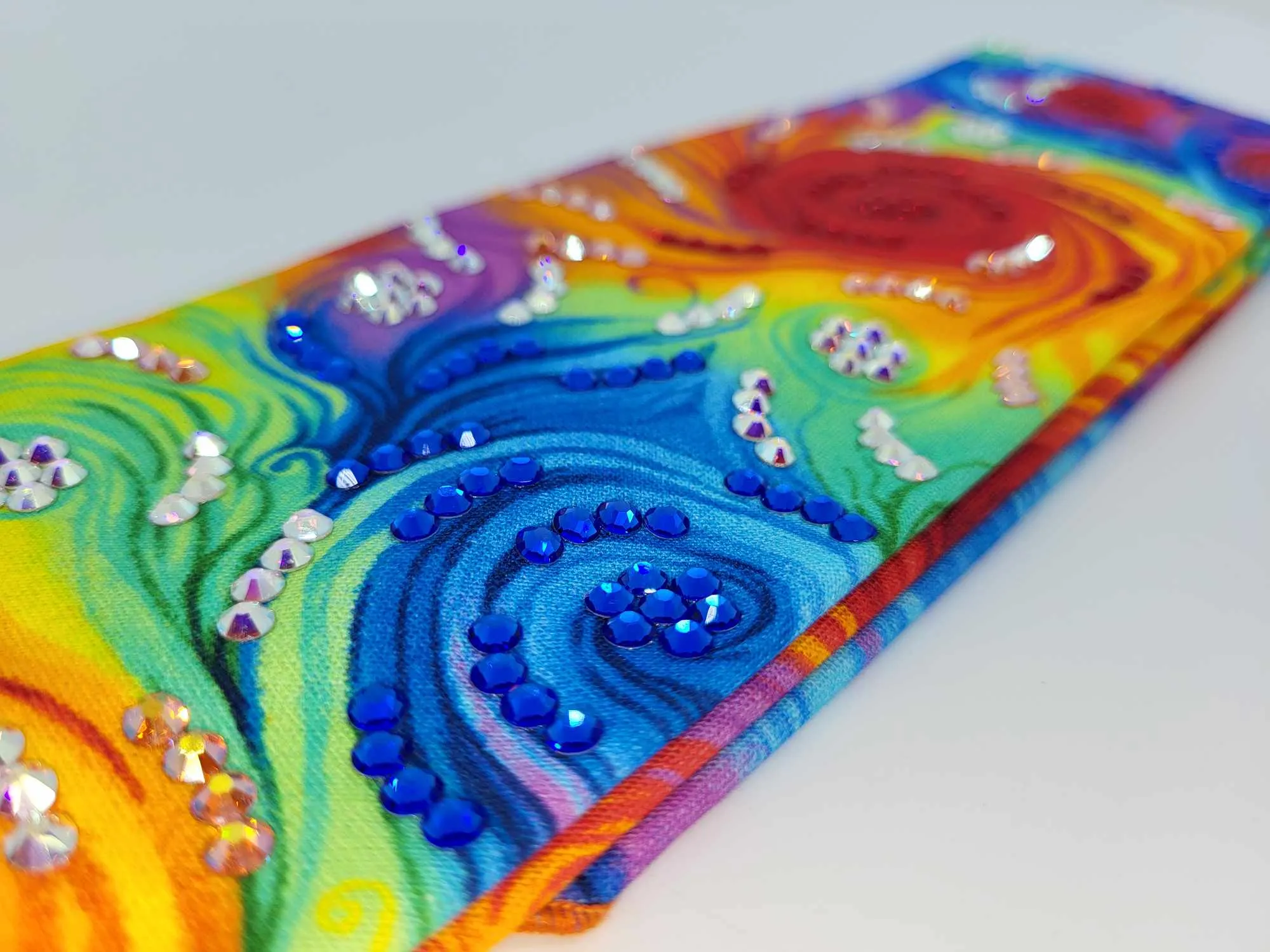 LeeAnnette Colorful Watercolor Scrolls with Blue, Red, Sun Shimmer and Aurora Borealis Austrian Crystals (sku4776)
