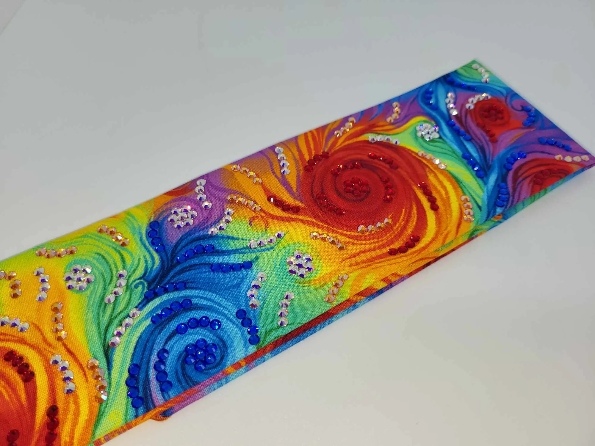 LeeAnnette Colorful Watercolor Scrolls with Blue, Red, Sun Shimmer and Aurora Borealis Austrian Crystals (sku4776)