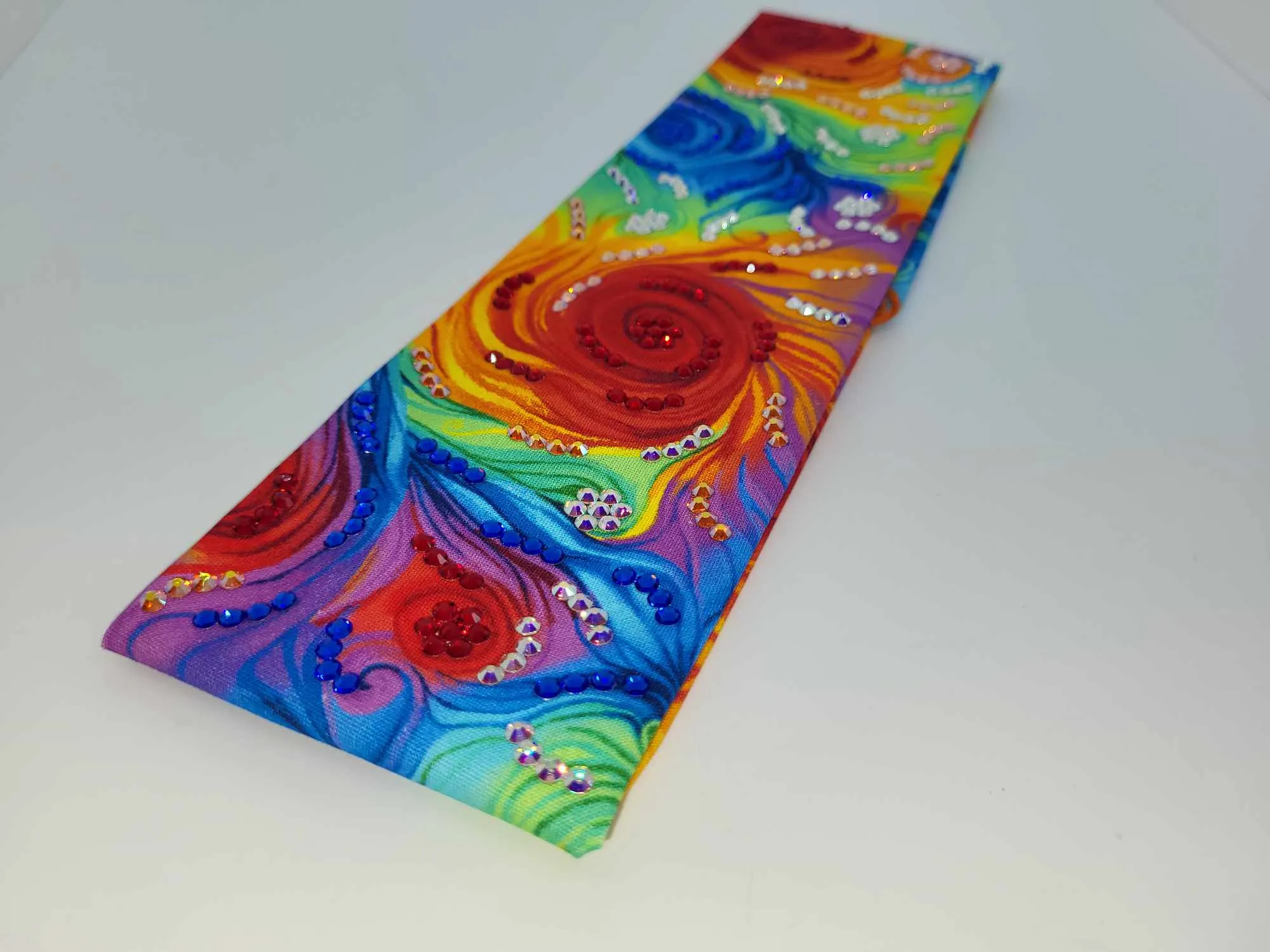 LeeAnnette Colorful Watercolor Scrolls with Blue, Red, Sun Shimmer and Aurora Borealis Austrian Crystals (sku4776)
