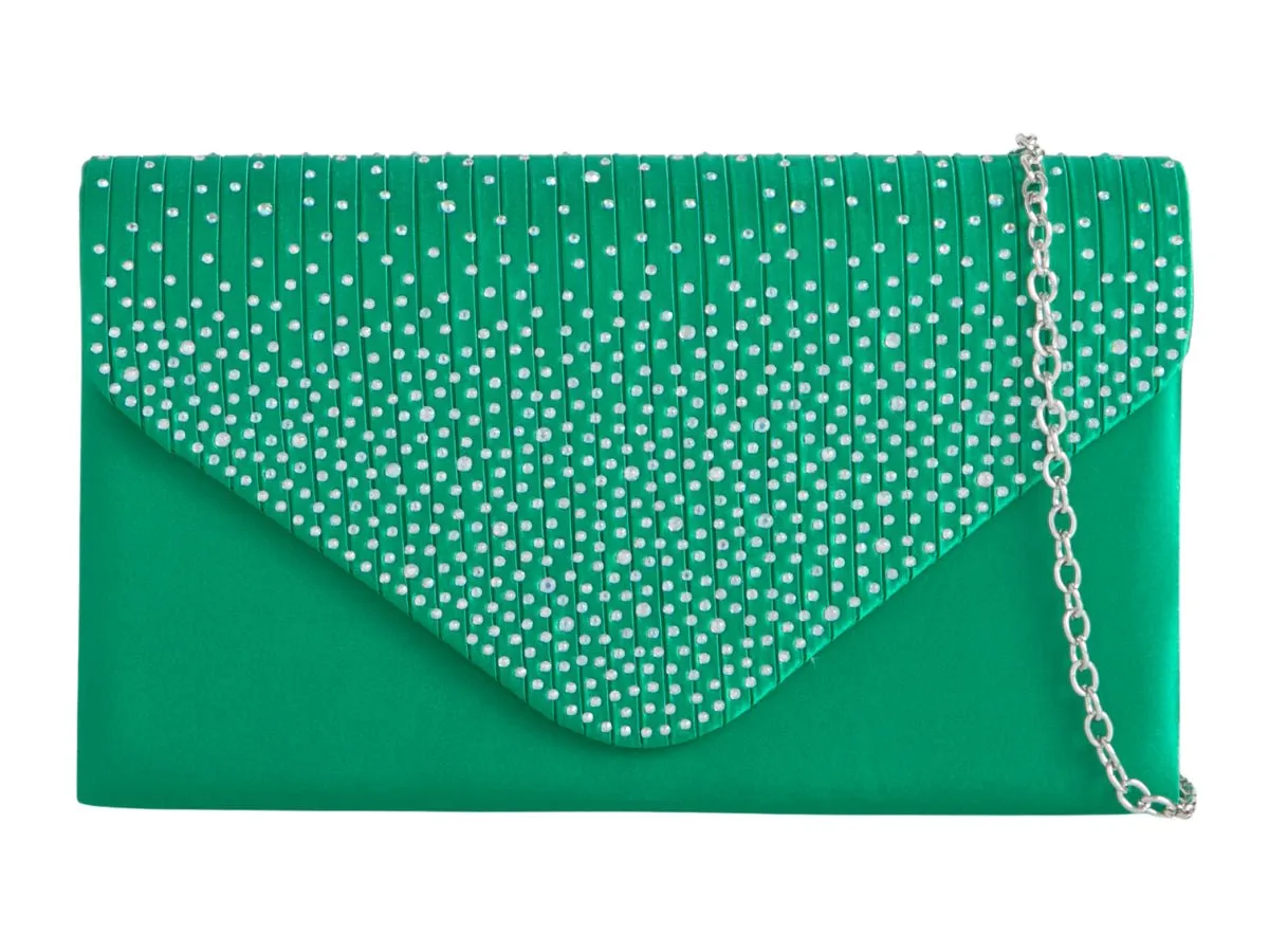 Light Green Diamante Overlay Clutch Bag