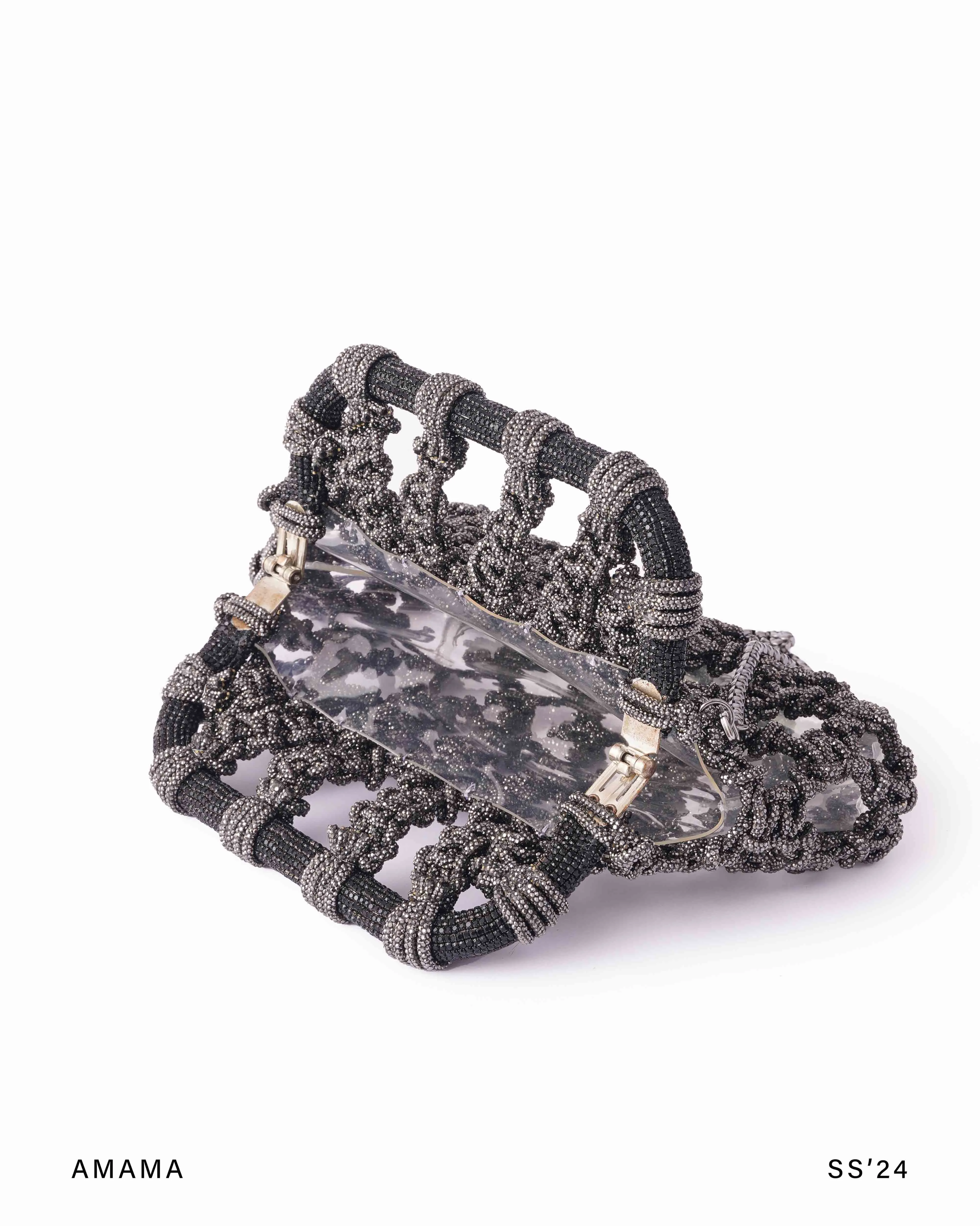 Luna Plaided Clutch In Gunmetal