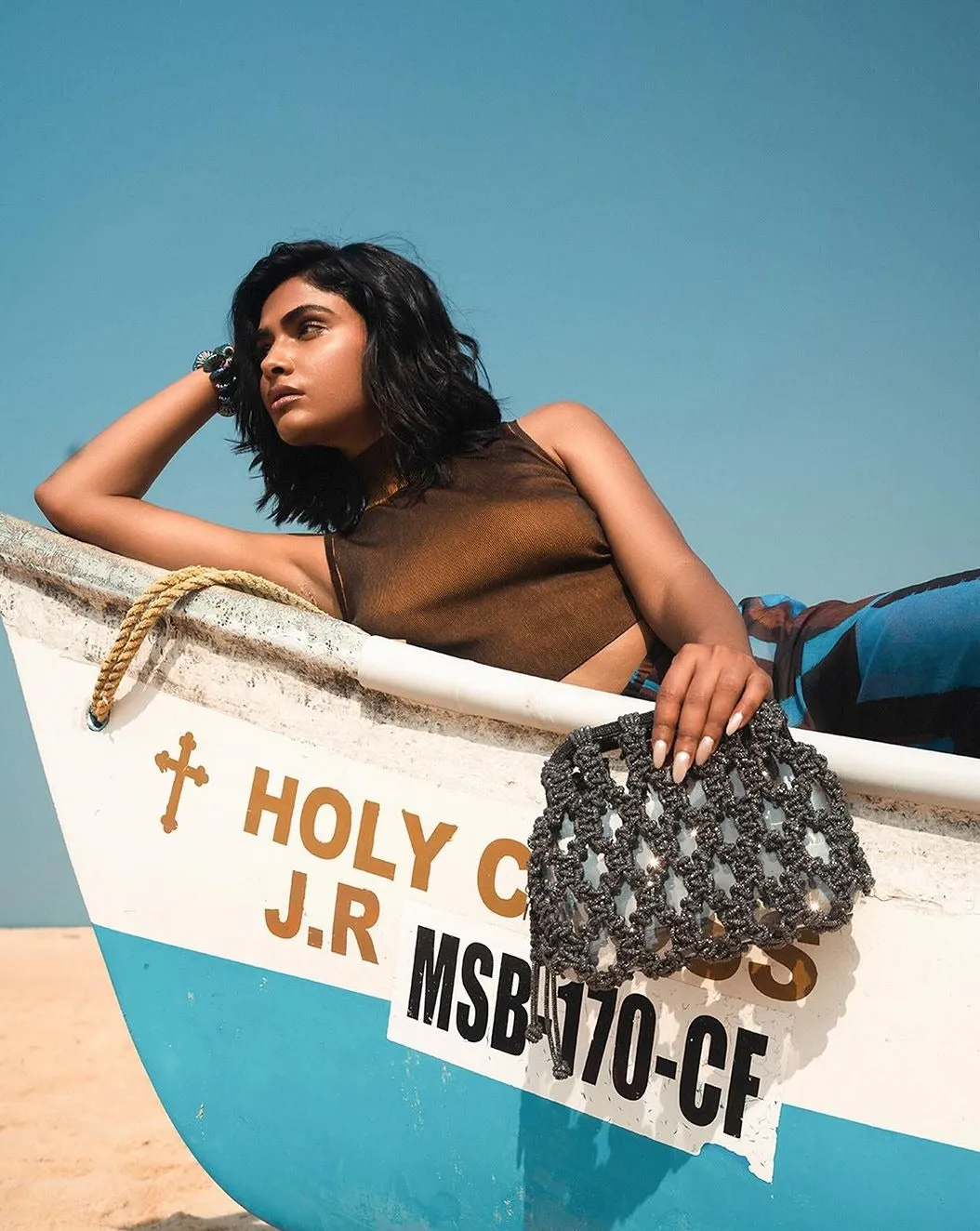 Luna Plaided Clutch In Gunmetal