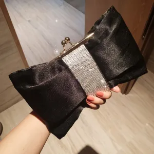 Luxy Moon Black Clutch Bag Women Bow Handbag Luxury Crystal Diamond Clutch Purse Party Wedding Bag Elegant Shoulder Bag ZD1469