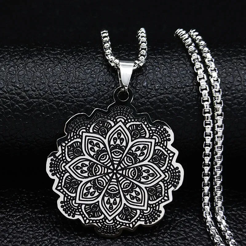 Mandala Flower of Life Stainless Steel Datura Stramonium Necklace for Women