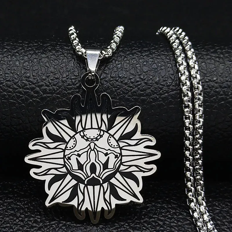 Mandala Flower of Life Stainless Steel Datura Stramonium Necklace for Women