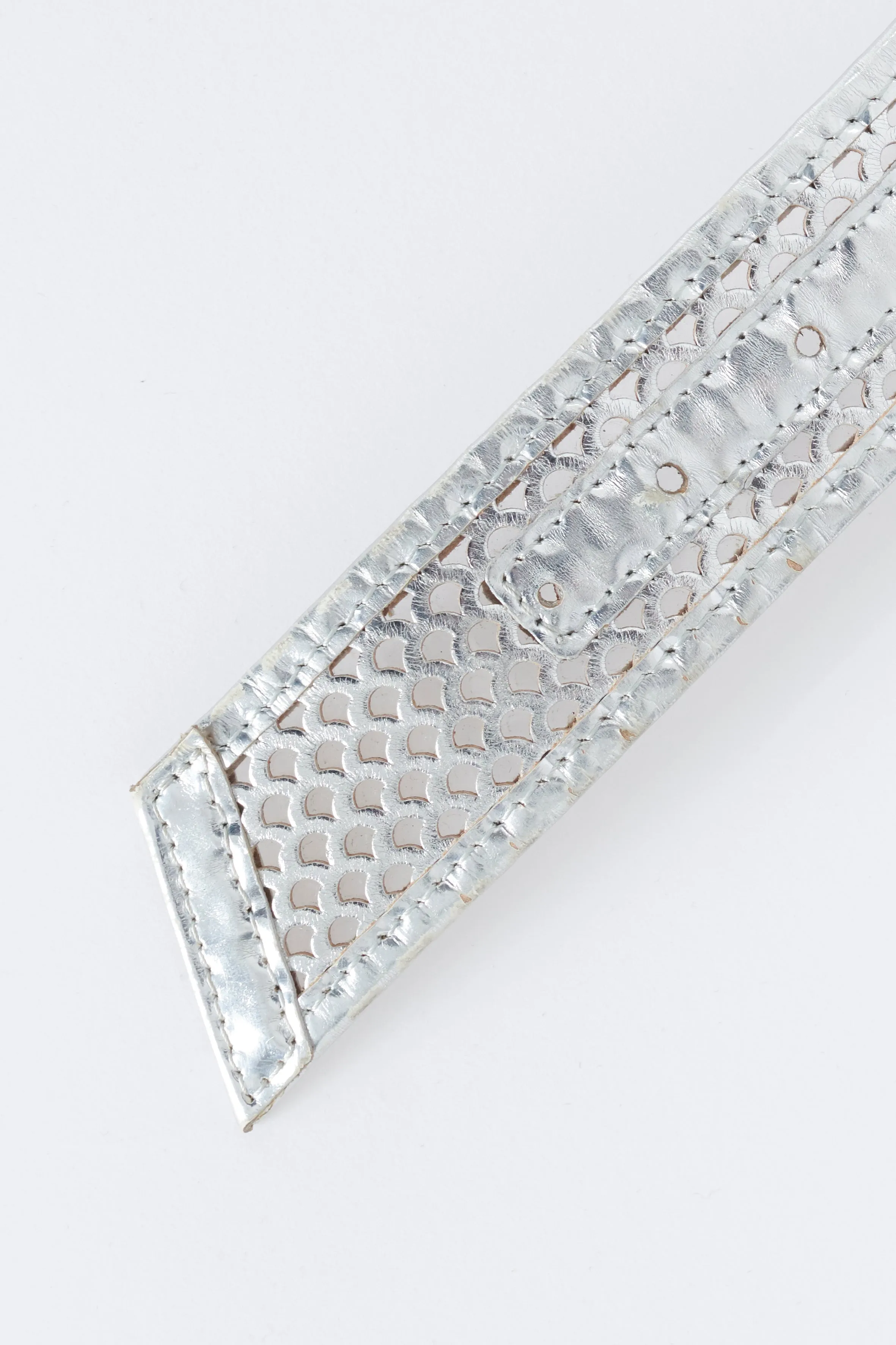 Metallic Silver Perforated Leather Waist Belt